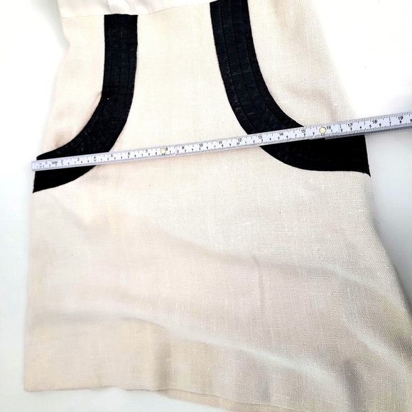 Pab Ltd RARE 60s Cream Black Faux Leather Accented Button Back Dress Size Small - Picture 12 of 12